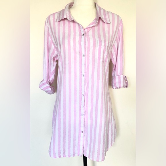 Secret Possessions Pink Metallic Stripped Button Down Shirt Top Women’s Size M/L - Picture 5 of 12